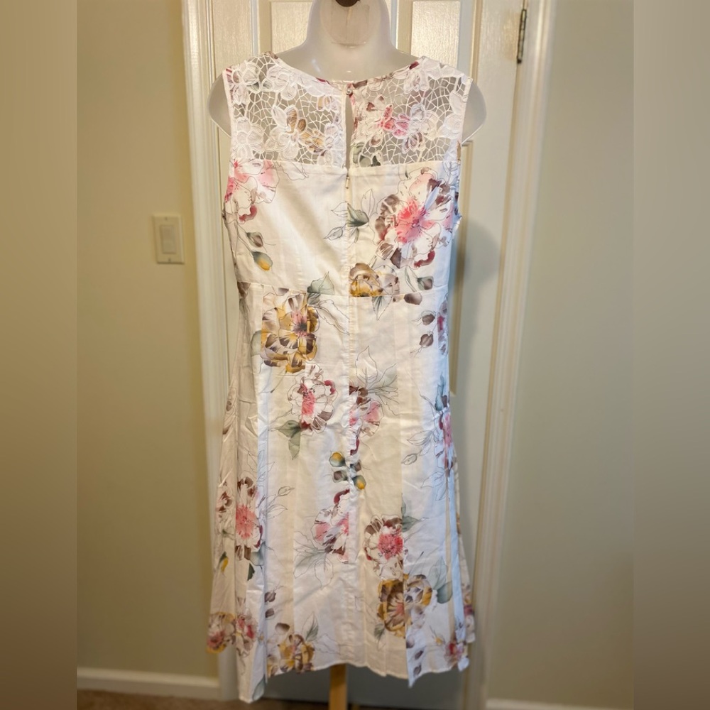 TSD Two Star Dog - Cream color floral pattern midi dress & embroidery decor, S - Picture 2 of 9